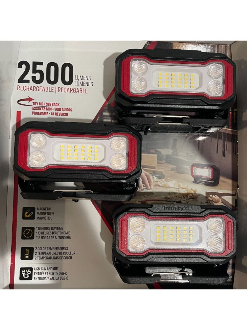Infinity X1 Recharge LED Work Camping Lights 3 Pack 2500 Lumens Magnetic USB